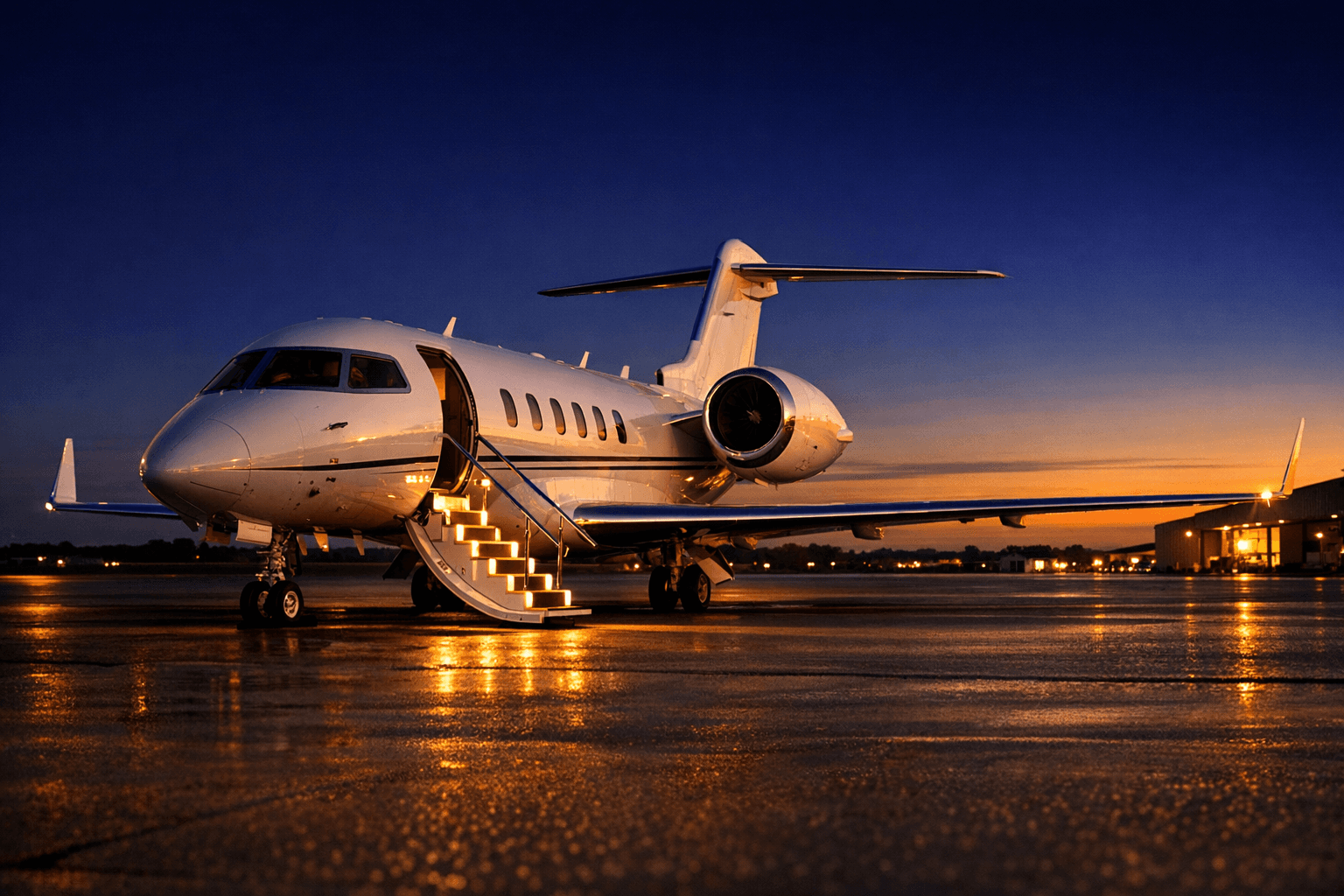 Corporate executive exiting private jet cabin