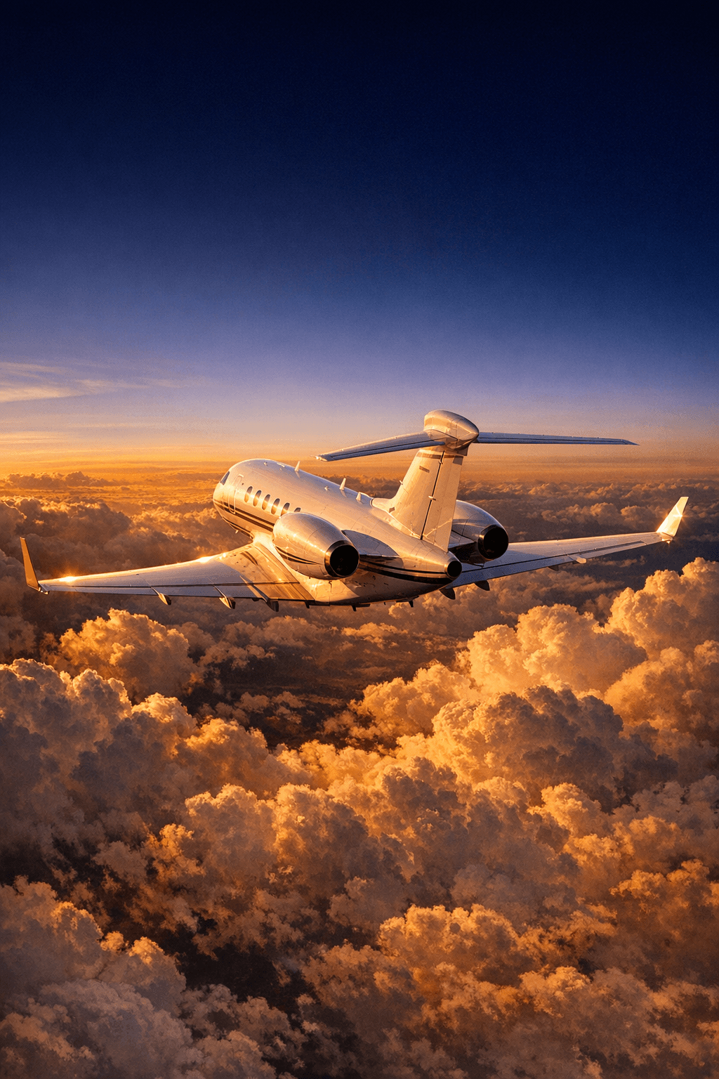 Interior of a luxury private jet with comfortable seating and premium finishes