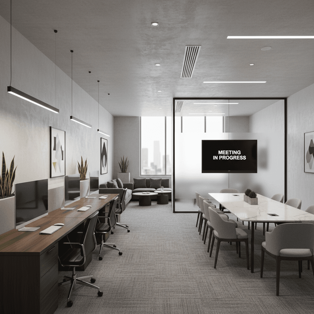 Professional business centre with contemporary workspace and technology