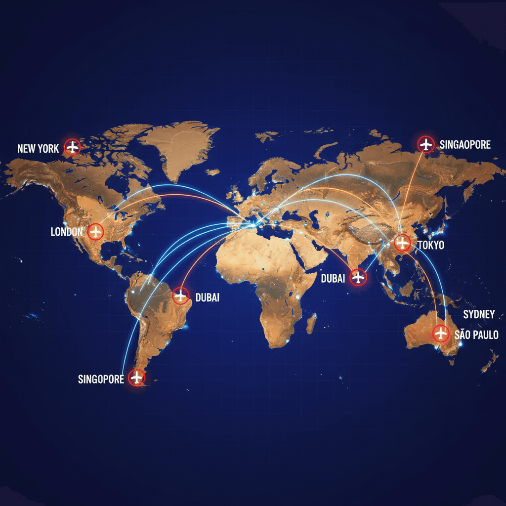 Global flight destinations map