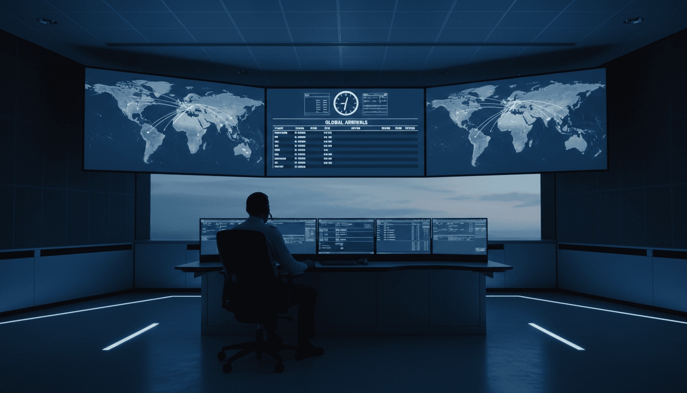 Flight operations center with tracking screens