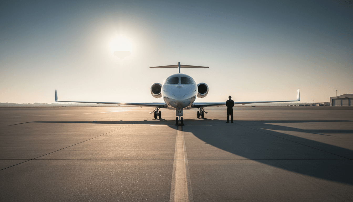 Sleek private jet on tarmac at dawn