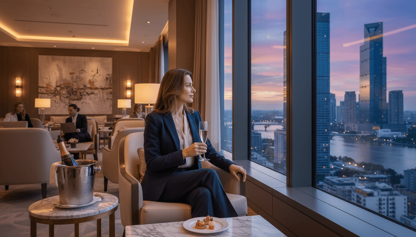 Luxury travel experience in modern airport lounge