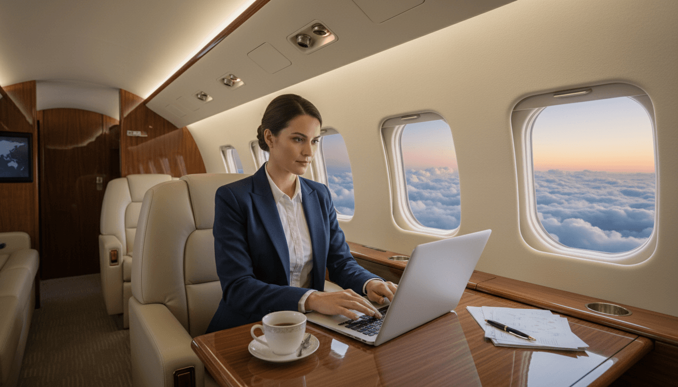 Productivity during flight - working in private jet cabin