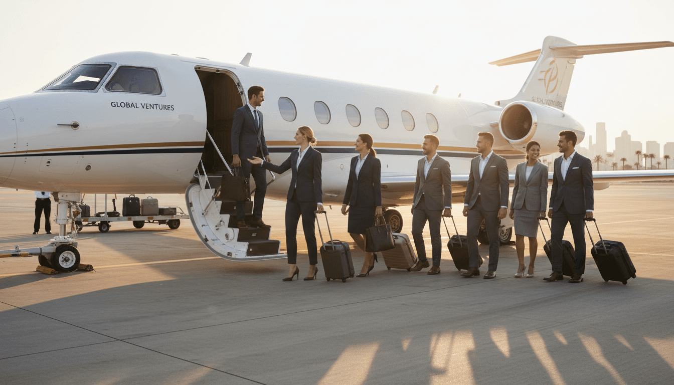 Corporate Team Boarding Private Jet