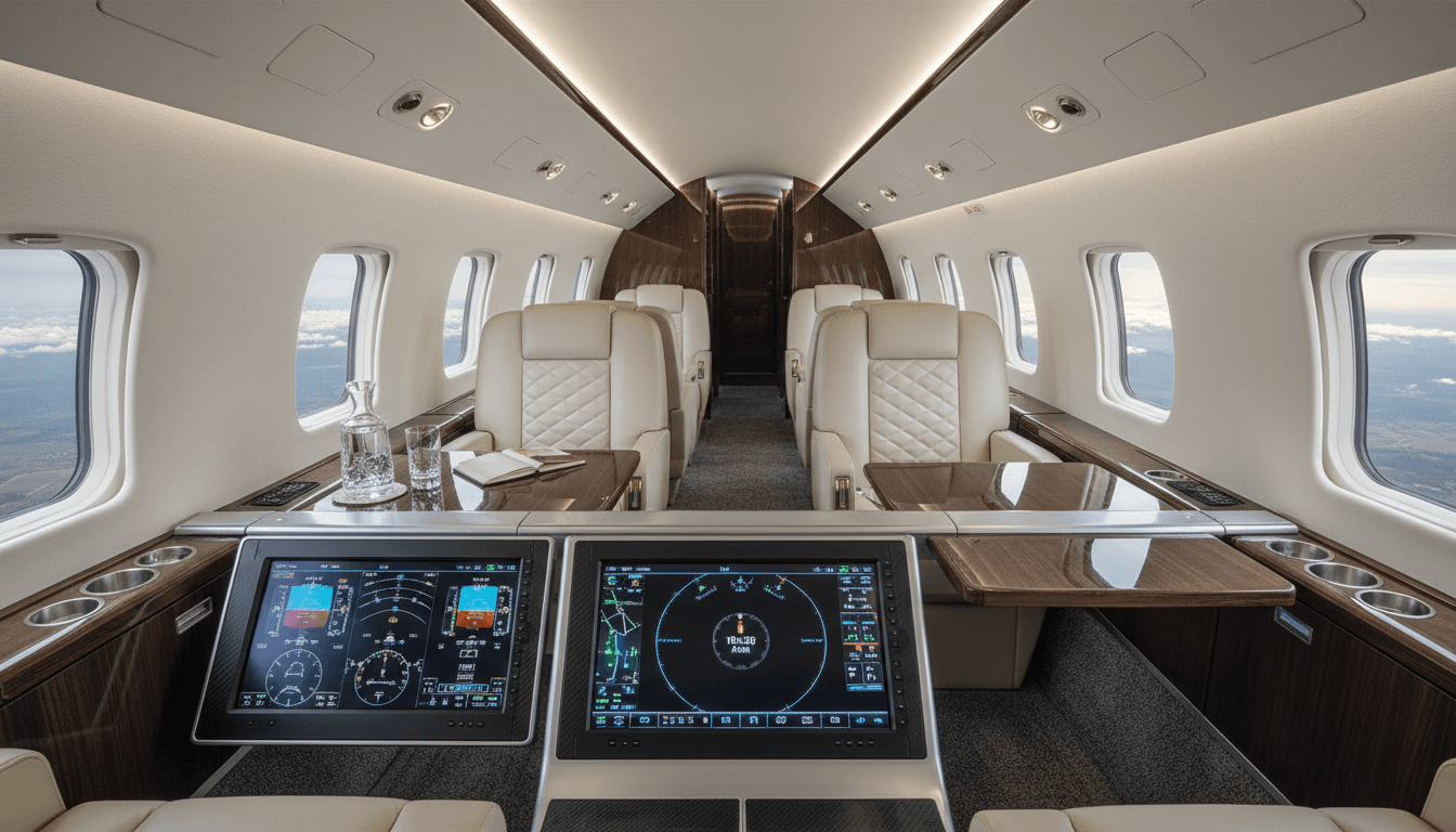 Private jet cabin interior showing comfort and business readiness