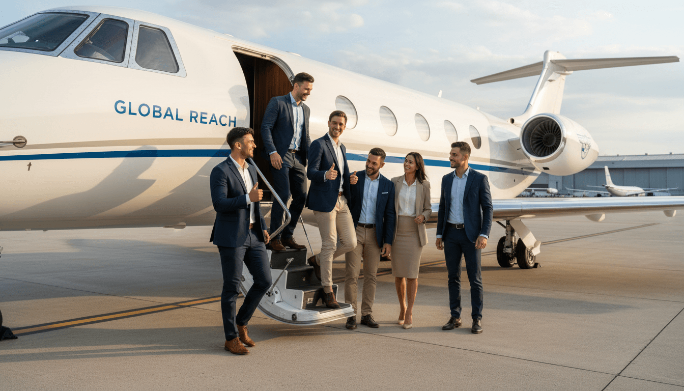 Business team boarding charter flight